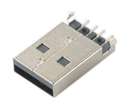 USB A Plug, Middle Mount SMT Type, Kink, G/F, LCP Black