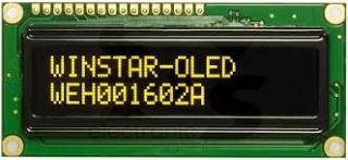 Character OLED Display 16x2 Yellow 80x36x10mm, 5V, Parallel Interface, Controller IC WS0010, COB, Longlife, -40~80°C