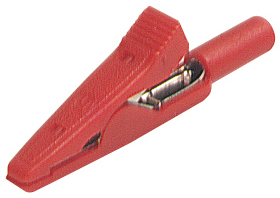 Alligator clip 4mm clamp, 8A, 60VDC, red for cable
