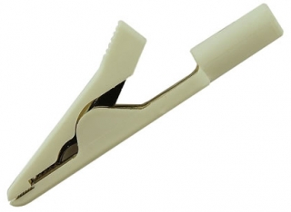 Alligator clip 4mm clamp, 8A, 60VDC, white for cable