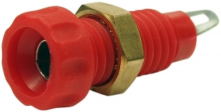 Банан щекер женски 4mm, 10A, 60VDC, червен, за панелен монтаж