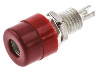Banana socket 4mm, 32A, 60VDC, red, for panel mount up to 2mm wall thickness