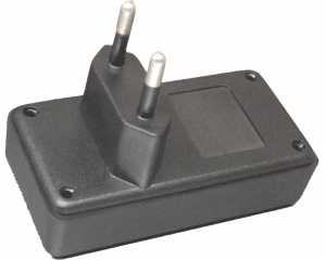 TWO PIN PLUG PSU BOX IN BLACK FIRE-RETARDANT ABS (RAL 9005) , 78x40x21