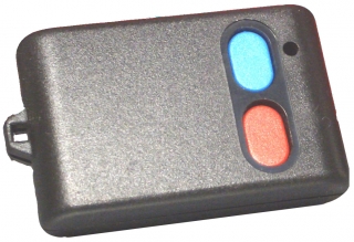 HANDHELD REMOTE BOX IN BLACK ABS (RAL 9005) WITH TWO BUTTONS , 56x36x16mm