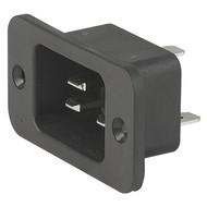 Appliance Inlet C20, Panel Mount/Screw-On; Quick-connect Terminals 6.3x0.8mm; 16A/250V; 70°C