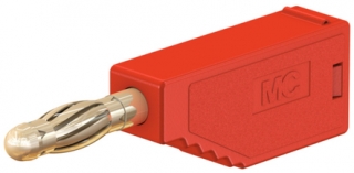 Banana plug 4mm, 19A, 60VDC, red, solder connection, additional 4mm socket