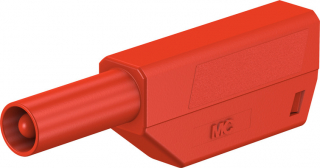 Insulated banana plug 4mm, 32A, 600V, red, solder connection, additional 4mm socket