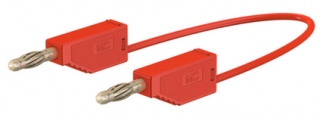 Banana plug to plug 4mm cable, 19A, 60VDC, 100cm, red, additional 4mm socket