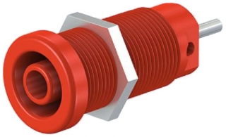 Banana socket 4mm, 24A, 1000V, red, screw panel mount, various connections