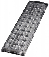 Linear lens 1 row for mid-power LED, ~70° wide beam, Screw Fastening, PMMA 283x19x7.0mm