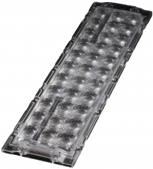 Linear lens 1 row for mid-power LED, ~70° wide beam, Screw Fastening, PMMA 283x19x7.0mm