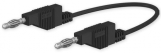 Banana plug to plug 4mm cable, 15A, 30VAC/60VDC, 100cm, Black, additional 4mm socket, Silicone Insulation