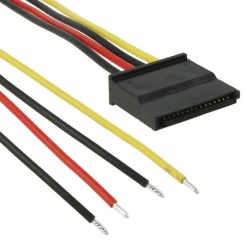 Power Cable Assembly, SATA Receptacle(15p) to Indvidual Wires(4pcs), Lcab=1.5m, AWG18, 1.5A/40V, Unshielded