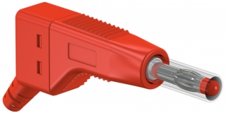 Spring loaded banana plug 4mm, 19A, 30VAC/60VDC, red, screw connection, additional 4mm socket