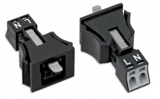 WINSTA® through-panel socket (female); MINI; snap-in; L/N marking; 2-pole; black