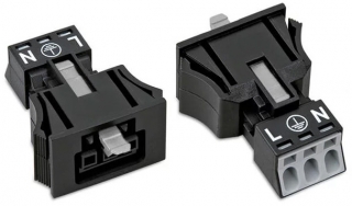 WINSTA® through-panel socket (female); MINI; snap-in; L/N marking; 3-pole; black