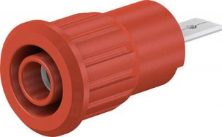 Insulated banana socket 4mm, CAT III 24A, 1000V, red, screw panel mount, flat connecting tab 