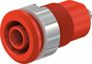 Insulated banana socket 4mm, CAT III 24A, 1000V, screw panel mount, solder connection, Red