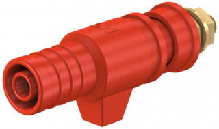 Insulated binding post 4mm, CAT II 32A, 600V, red, screw panel mount,  threaded bolt M5