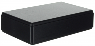 ABS enclosure 90x56x22mm with rounded corners, internal PCB mounting studs, matt surface. Closing by one screw, Black RAL 9004