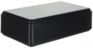 ABS enclosure 109x69.5x40mm with rounded corners, internal PCB mounting studs, matt surface. Battery compartment for 2x  9V batteries, Black RAL 9004