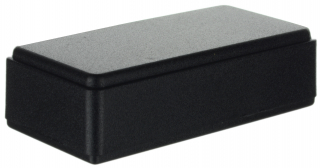 ABS enclosure 78x39x23mm with rounded corners, internal PCB mounting studs, matt surface. Screwless closing, Black RAL 9004