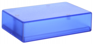 ABS enclosure 90.6x57.2x23.8mm with rounded corners, internal PCB mounting studs, matt surface. Closing by one screw, Transparent blue