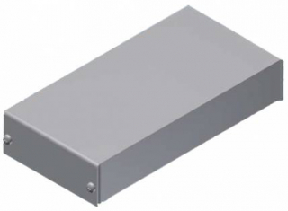 Aluminum enclosure 143x72x28mm. Two-piece. Silver-metalized finish. The base and top shells can be closed with four screws; Silver RAL 9006