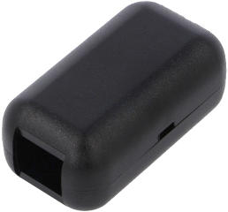 ABS pocket enclosure 56x31x24mm, rounded corners, one opening for connector 14,7x12,5 mm, snap-on closing, Black RAL 9004