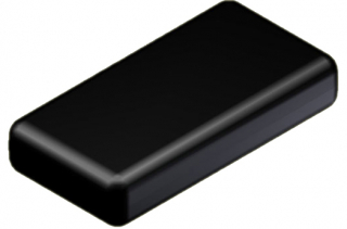 ABS plastic housing 80x56x24.5mm, rounded corners. Bases and lids have mounting studs for PCB. Matt surface. Snap-on closing, Black RAL 9004