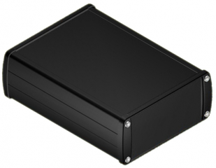 Extruded Alu-case 145x105.9x45.8mm with metal end panels/IP65, Internal slots for PCB, Recessed area for keypad, Black RAL 9004