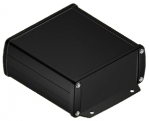 Extruded Alu-case 110x105.9x45.8mm with flanged metal end panels/IP65, Internal slots for PCB, Recessed area for keypad, Black RAL 9004