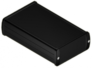 Extruded Alu-case 145x85.8x36.9mm with metal end panels/IP65, Internal slots for PCB, Recessed area for keypad, Black RAL 9004