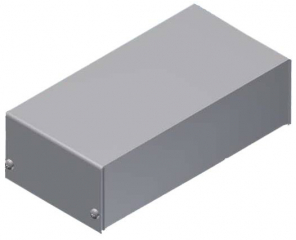 Aluminum enclosure 143x72x43mm. Two-piece. Silver-metalized finish. The base and top shells can be closed with four screws; Silver RAL 9006