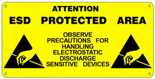 Warning sign ?"ATTENTION?"/?"ESD PROTECTED AREA",  self-adhesive yellow PVC, 300х150mm 