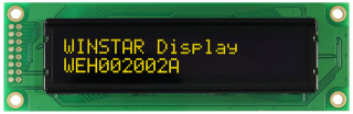 Character OLED Display 20x2 Yellow; COB 3.08" 116x37x9.8mm; 5.0V; Controller IC: WS0010-TX; Interface: 6800; -40°C to 80°C