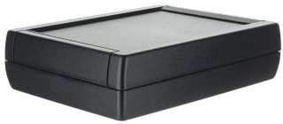 ABS HH-enclosure 130x100x34.2mm; Recessed area for keypad membrane or alu-panel; Internal studs for fixing the PCB; Matt surface; Black RAL 9004