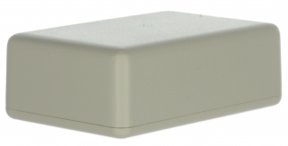Two piece plastic enclosure 57x38x20mm; Flat bottom and molded top cover; Matt surface finishing; Closing by two screws; White RAL 9002