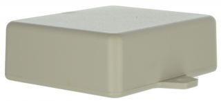 High quality ABS enclosure 76x63.5x26mm; Flat bottom with mounting tabs and molded cup: Matt surface; Closing by four screws; White RAL 9002