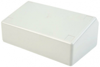 ABS enclosure 161x95x64mm; 15° inclined plastic panel; Rounded corners; Glossy surface; Light grey RAL 9018