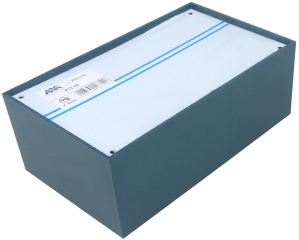 Plastic Enclosure 160x96x61mm; Aluminum front panel (1.0 mm) and PCB guides; Glossy surface finishing; Closing by four screws; Petrol blue RAL 5020