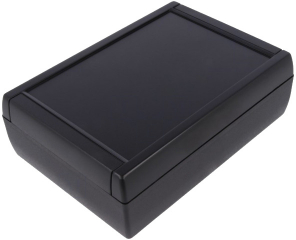 ABS HH-enclosure 188.5x133.5x59mm; 1.8mm recessed area to hold membrane keypad; Guides and mounting pillars for PCB; Matt surface; Black RAL 9004
