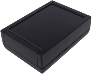 ABS HH-enclosure 188.5x133.5x55.5mm; 1.8mm recessed area to hold membrane keypad; Guides and mounting pillars for PCB; Matt surface; Black RAL 9004