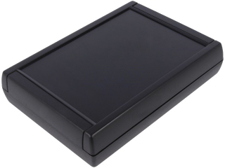 ABS HH-enclosure 188.5x133.5x39.5mm; 1.8mm recessed area to hold membrane keypad; Guides and mounting pillars for PCB; Matt surface; Black RAL 9004