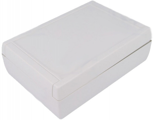 ABS HH-enclosure 188.5x133.5x59mm; 1.8mm recessed area to hold membrane keypad; Guides and mounting pillars for PCB; Matt surface; White RAL 9002