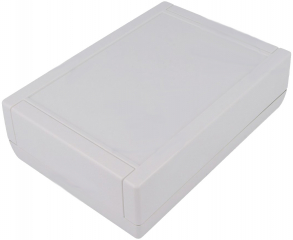 ABS HH-enclosure 188.5x133.5x55.5mm; 1.8mm recessed area to hold membrane keypad; Guides and mounting pillars for PCB; Matt surface; White RAL 9002