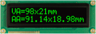 Character OLED Display Module 16x2 Green 122x44x10 mm, 5V; Built-in Controller WS0010; Interface: 6800, option 8080, SPI; -40?C to +80?C