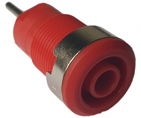Insulated banana socket 4mm, CAT III 24A, 1000V, red, screw panel mount, round connecting pin
