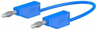 Banana plug to plug cable 4mm, 32A, 60VDC, 25cm, blue, additional 4mm socket