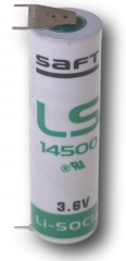 Lithium Primary Battery (Li-SOCl2); AA Bobbin Cell; PCB Radial Tabs; 3.6V/2600mAh, -60°C to +85°C